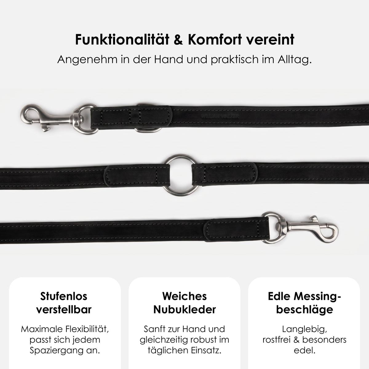 William Walker Hundeleine aus wasserfestem Nubukleder stufenlos verstellbar Handsfree